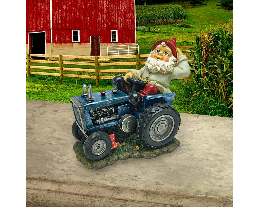 Toscano - Plowing Pete on His Tractor Garden Gnome Statue