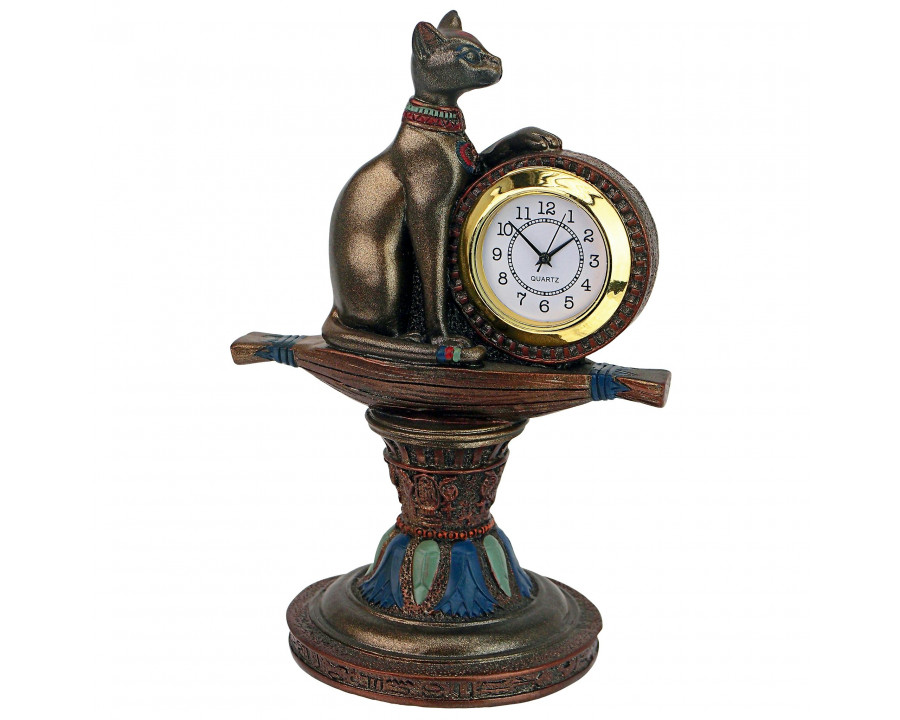 Toscano - Bastet the Egyptian Cat Goddess Altar Clock Timepiece