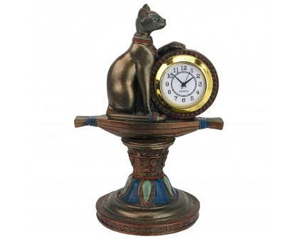 Toscano - Bastet the Egyptian Cat Goddess Altar Clock Timepiece