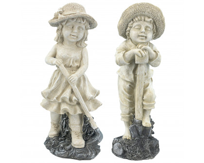 Toscano Set of 2 Young Gardener Rebecca and Samuel Statues - Medium