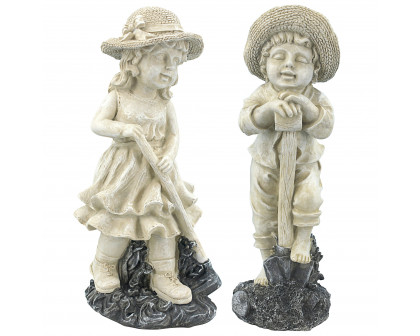 Toscano Set of 2 Young Gardener Rebecca and Samuel Statues - Medium