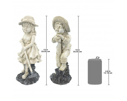 Toscano Set of 2 Young Gardener Rebecca and Samuel Statues - Medium