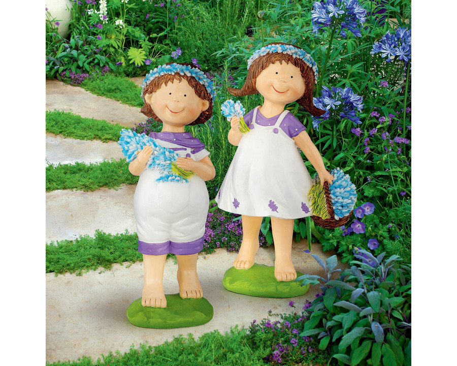 Toscano - Set of 2 Bluebonnet Twins Springtime Children Garden Statues