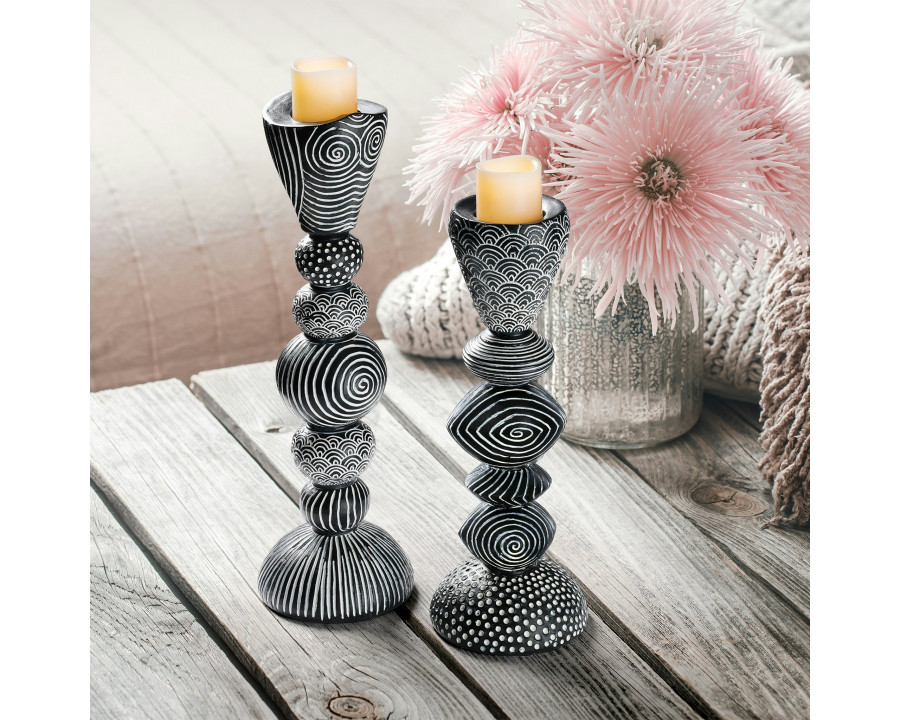 Toscano - Set of 2 Tribal Funk Contemporary Candleholder