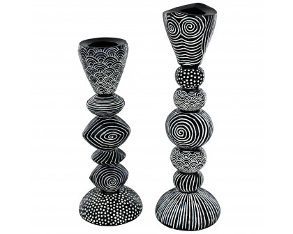 Toscano - Set of 2 Tribal Funk Contemporary Candleholder