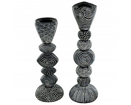 Toscano - Set of 2 Tribal Funk Contemporary Candleholder