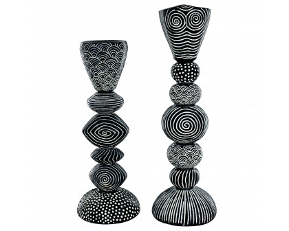 Toscano - Set of 2 Tribal Funk Contemporary Candleholder