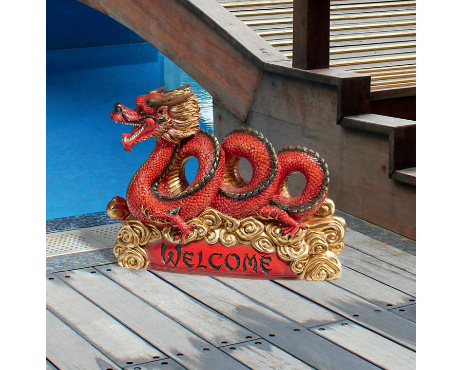 Toscano - Asian Zen Dragon Garden Welcome Sign Statue