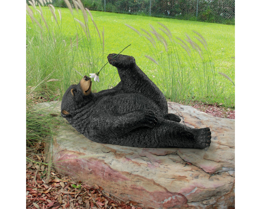 Toscano - Smell the Flowers Garden Black Bear Statue