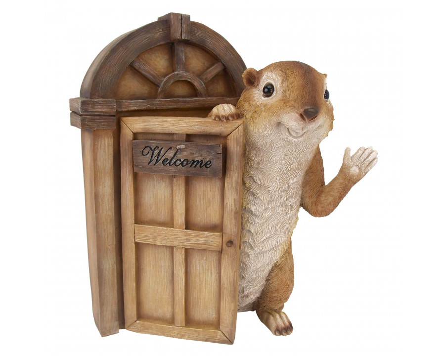 Toscano - Garden Greetings Squirrel Welcome Sign Tree House Door Sculpture