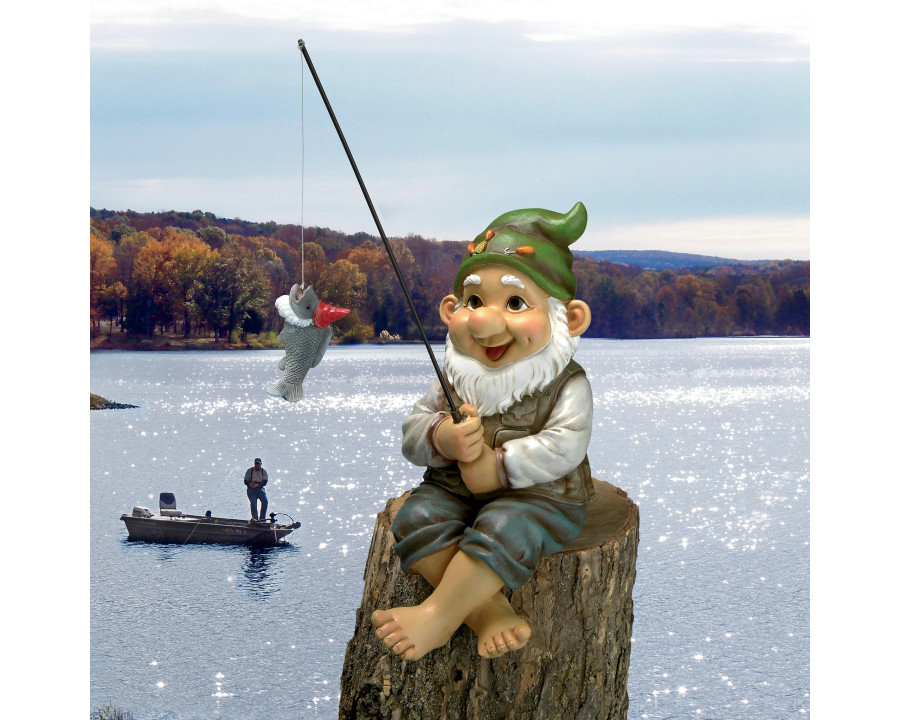 Toscano - Ziggy the Fishing Gnome Garden Sitter Statue