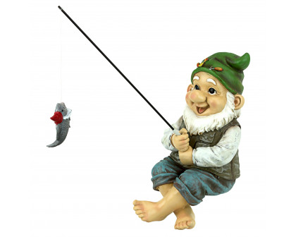 Toscano - Ziggy the Fishing Gnome Garden Sitter Statue