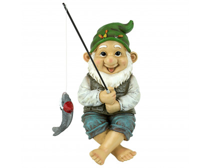 Toscano - Ziggy the Fishing Gnome Garden Sitter Statue