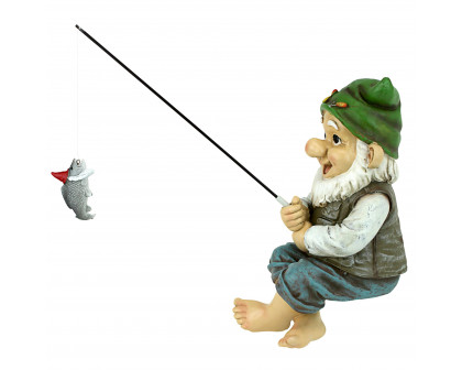 Toscano - Ziggy the Fishing Gnome Garden Sitter Statue