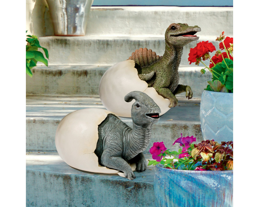 Toscano - Set of 2 Prehistoric Dinosaur Egg Hatchling Garden Statues