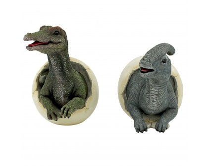 Toscano - Set of 2 Prehistoric Dinosaur Egg Hatchling Garden Statues