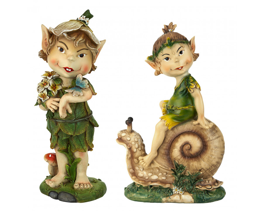 Toscano - Set of 2 Pixie Pete Elfin Gnome Garden Statues