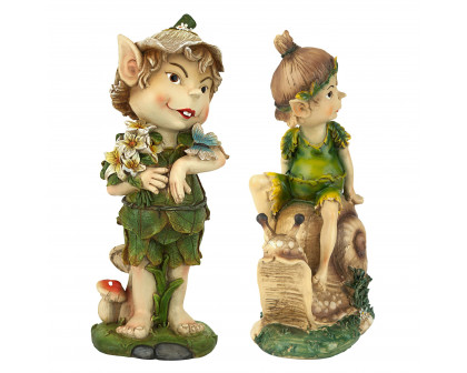 Toscano - Set of 2 Pixie Pete Elfin Gnome Garden Statues