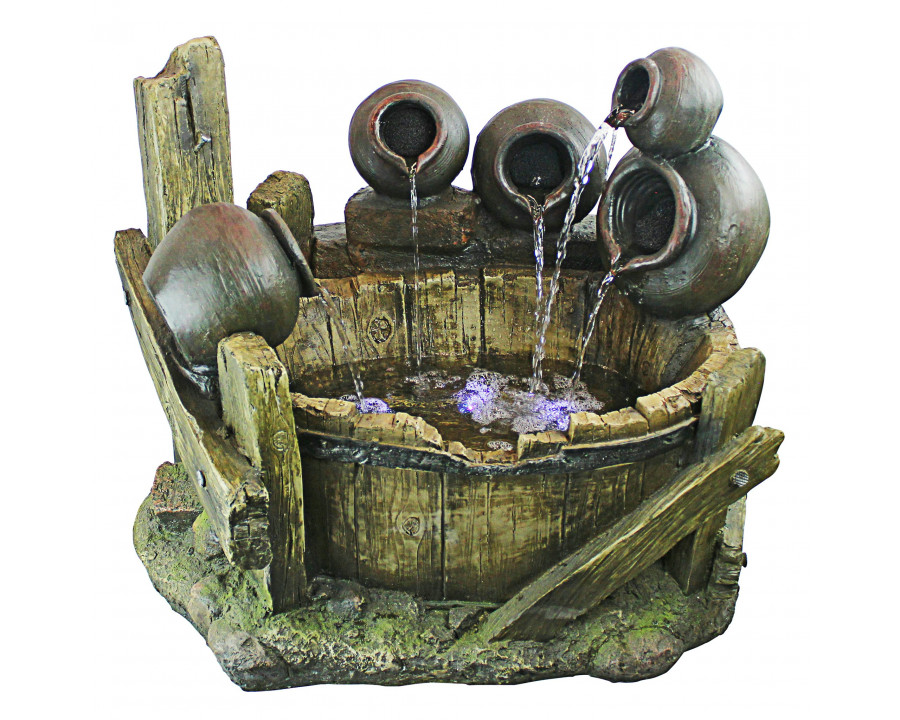 Toscano - Urns and Barrel Cascading Waterfall Illuminated Garden Fountain