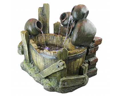 Toscano - Urns and Barrel Cascading Waterfall Illuminated Garden Fountain