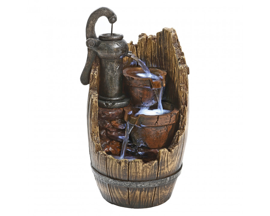 Toscano - Farm Cistern Barrel Illuminated Garden Fountain