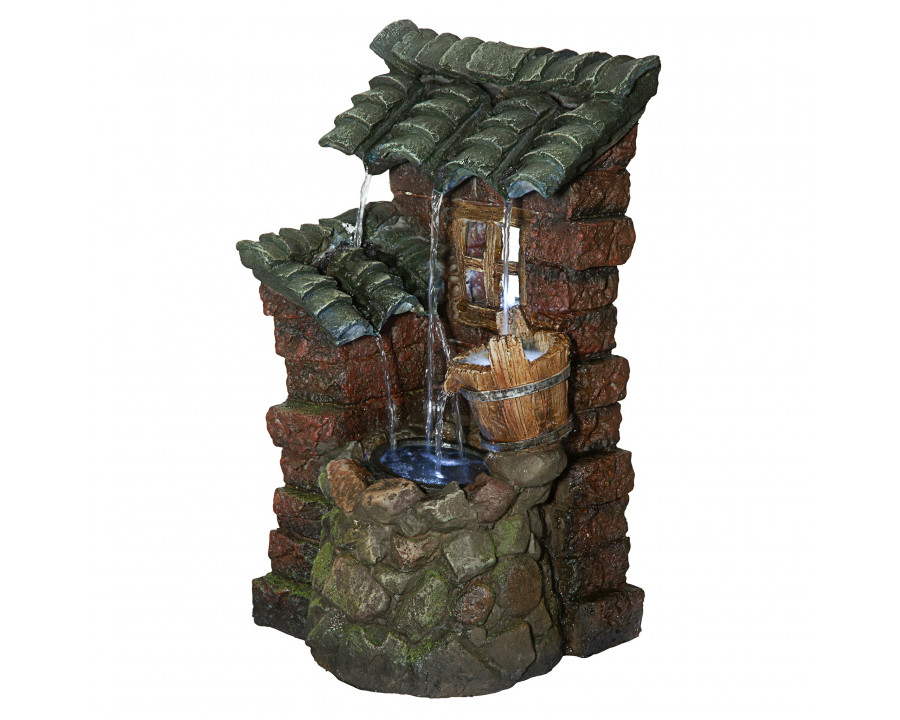 Toscano - Cottage in the Forest Cascading Waterfall Illuminated Tabletop Fountain