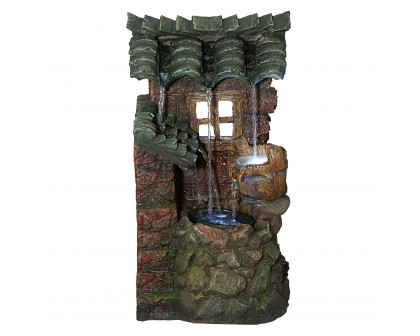 Toscano - Cottage in the Forest Cascading Waterfall Illuminated Tabletop Fountain