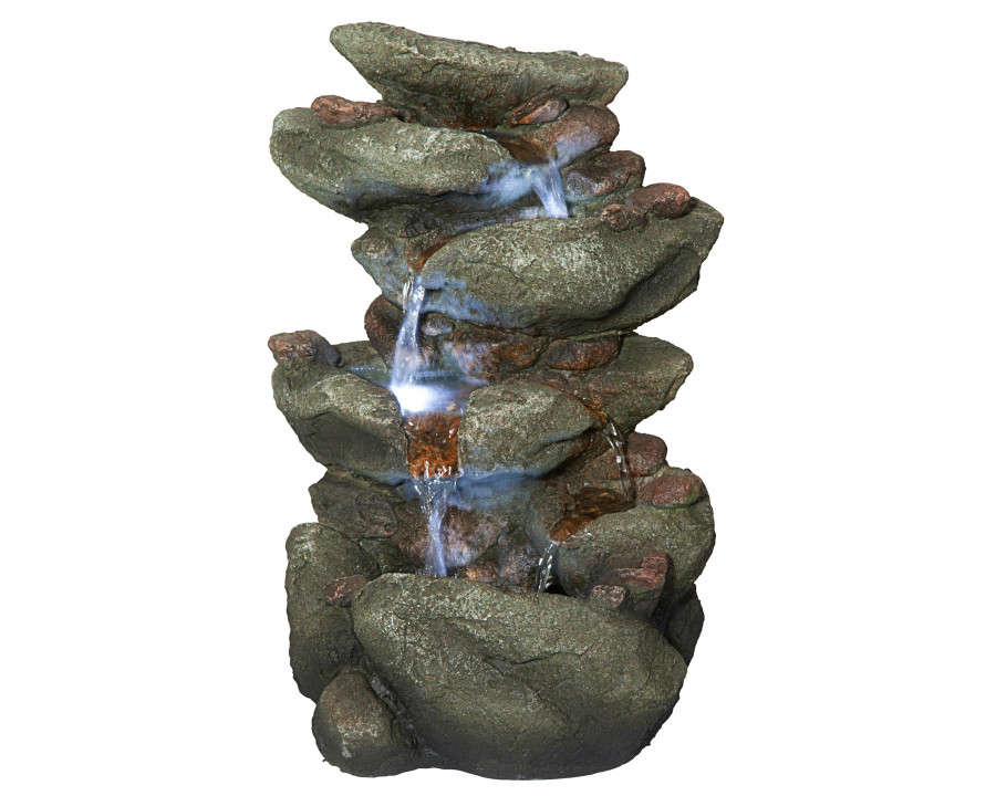 Toscano - Rocky Range Pass Cascading Waterfall Illuminated Tabletop Fountain