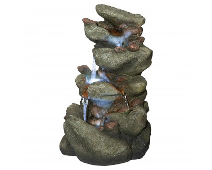 Toscano - Rocky Range Pass Cascading Waterfall Illuminated Tabletop Fountain