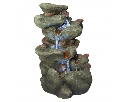 Toscano - Rocky Range Pass Cascading Waterfall Illuminated Tabletop Fountain