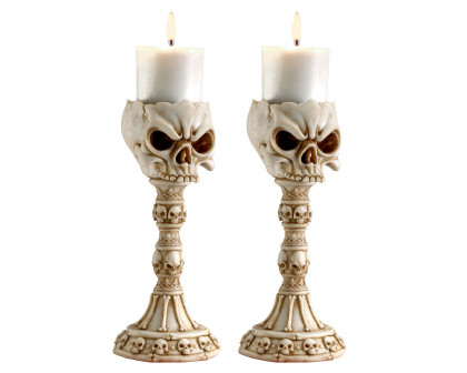 Toscano - Set of 2 Skullduggery Skull and Bones Sculptural Candlestick