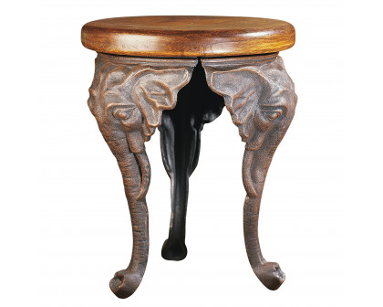 Toscano - Three Elephants of Timbe Sculptural Footstool in Rust, Cast Iron