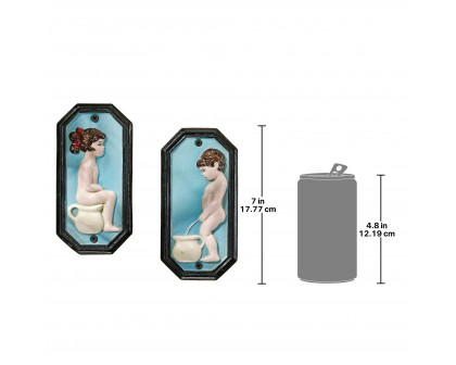 Toscano - Set of Tinkle Twins Bathroom Restroom Wall Plaque