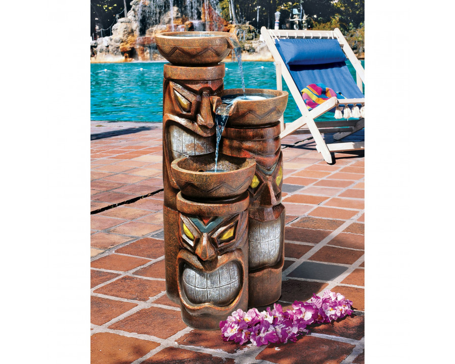 Toscano - Cascading Aloha Tiki Three-Bowl Garden Fountain