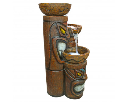 Toscano - Cascading Aloha Tiki Three-Bowl Garden Fountain