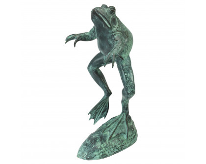 Toscano LeapingSpitting Frog Garden Statue - Green Verdigris