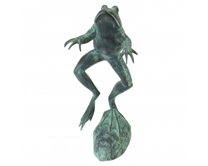 Toscano LeapingSpitting Frog Garden Statue - Green Verdigris