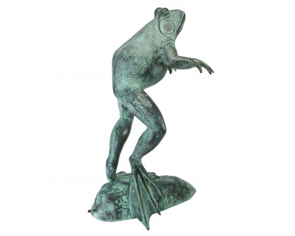 Toscano LeapingSpitting Frog Garden Statue - Green Verdigris