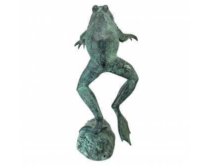 Toscano LeapingSpitting Frog Garden Statue - Green Verdigris