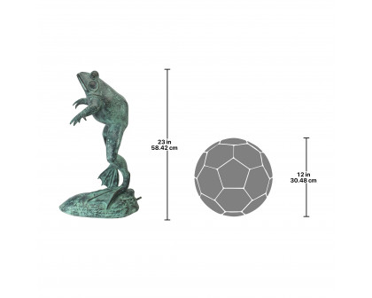 Toscano LeapingSpitting Frog Garden Statue - Green Verdigris