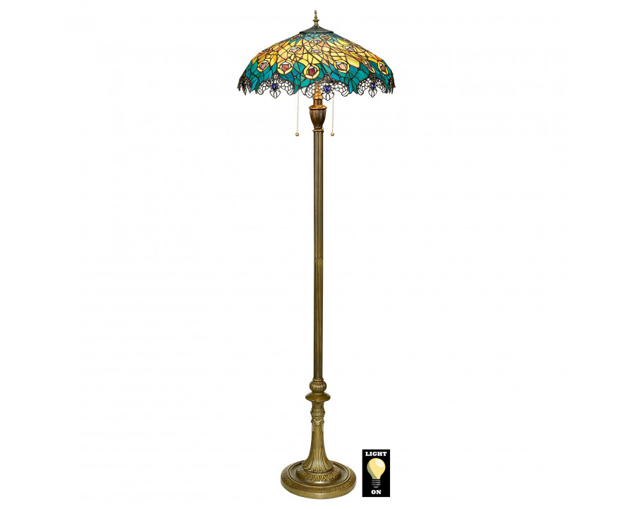 Toscano - Art Nouveau Peacock Tiffany-Style Floor Lamp