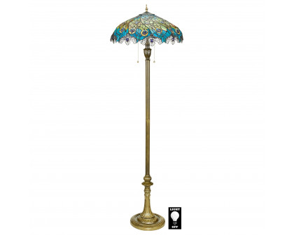 Toscano - Art Nouveau Peacock Tiffany-Style Floor Lamp