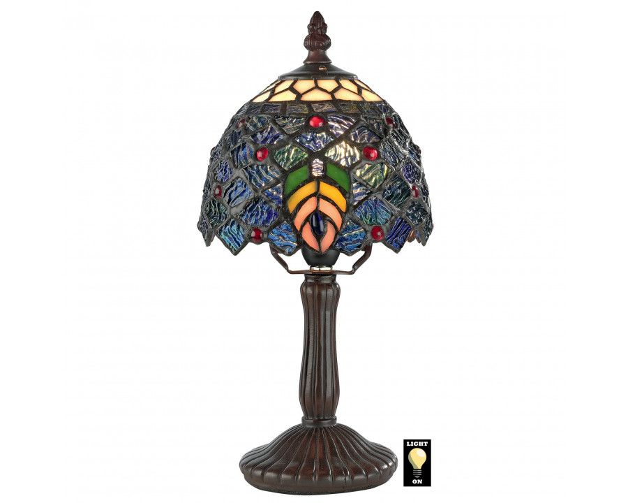 Toscano - Ravishing Peacock Petite Tiffany-Style Table Lamp in Stained Glass