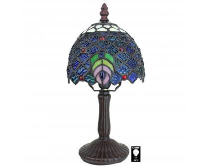 Toscano - Ravishing Peacock Petite Tiffany-Style Table Lamp in Stained Glass