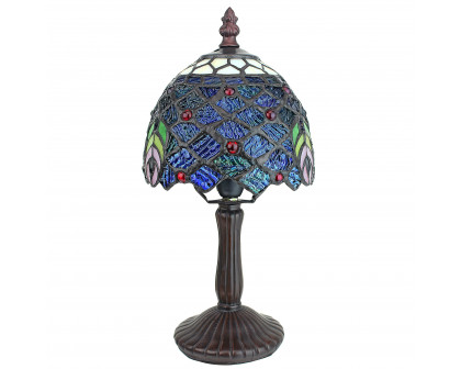 Toscano - Ravishing Peacock Petite Tiffany-Style Table Lamp in Stained Glass