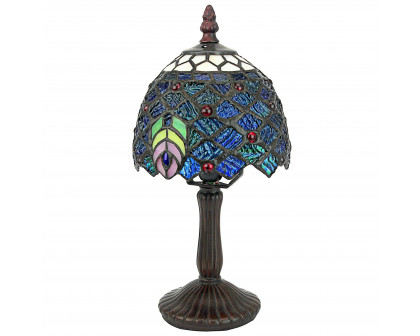 Toscano - Ravishing Peacock Petite Tiffany-Style Table Lamp in Stained Glass