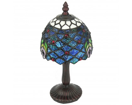 Toscano - Ravishing Peacock Petite Tiffany-Style Table Lamp in Stained Glass