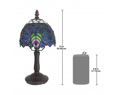 Toscano - Ravishing Peacock Petite Tiffany-Style Table Lamp in Stained Glass