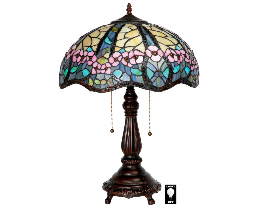 Toscano - Pink Primrose Tiffany-Style Lamp in Stained Glass