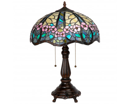 Toscano - Pink Primrose Tiffany-Style Lamp in Stained Glass